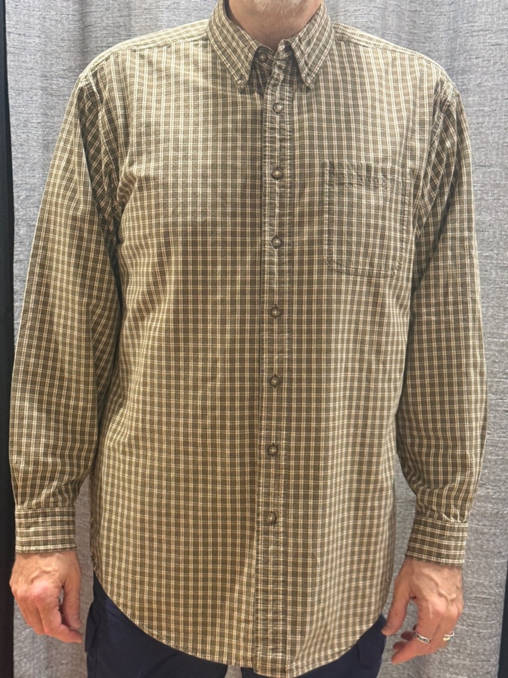 L.L. Bean men’s Olive Plaid Button-Down Shirt-size LT